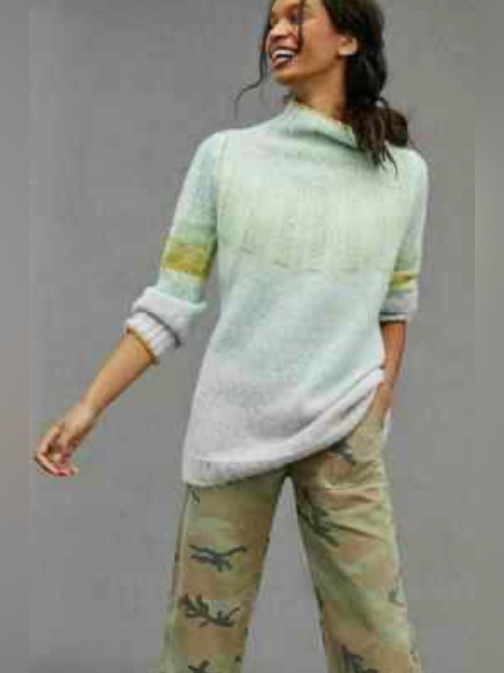 Anthropologie Perri Ombré Tunic Sweater soft fuzzy cozy mint pastel rainbow